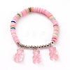 Polymer Clay Heishi Beads Stretch Charm Bracelets BJEW-JB05767-02-1
