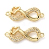 Rack Plating Brass Clear Cubic Zirconia Infinity Heart Connector Charms KK-C084-13B-G-1