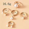 Zinc Alloy & Plastic Imitation Pearl Round Beads Finger Rings Sets WG9DC8A-01-3