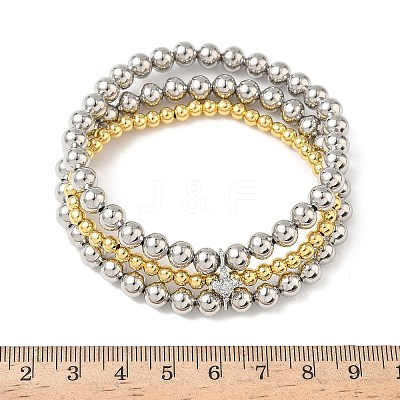 Brass Micro Pave Cubic Zirconia Round Beaded Multi-Strand Bracelets for Women BJEW-B148-02B-PG-1