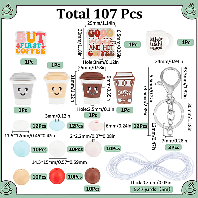 DIY Coffee Theme Silicone & Iron Keychain Making Kits DIY-SC0027-94-1