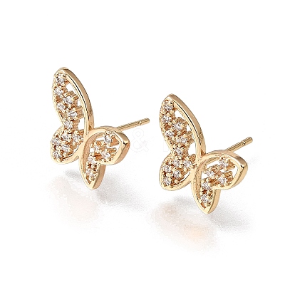 Brass Micro Pave Cubic Zirconia Stud Earrings KK-CBA7960-11G-1