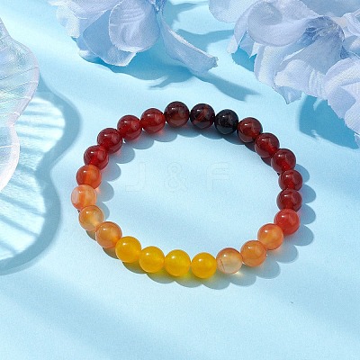8mm Round Natural Carnelian & Agate & Malaysia Jade Beaded Stretch Bracelets BJEW-TA00514-01-1