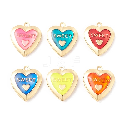 Rack Plating Brass Enamel Locket Pendants KK-B053-15G-1