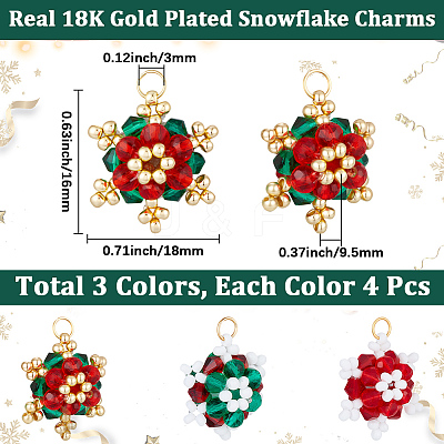 12Pcs 3 Styles Glass Seed Beaded Snowflake Pendants FIND-BBC0004-83-1