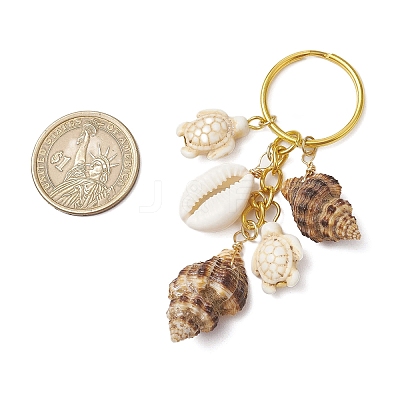 Ocean Style Natural Shell with Synthetic Turquoise Keychains KEYC-JKC01231-04-1