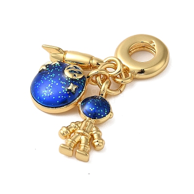Rack Plating Brass Blue Enamel European Dangle Charms KK-P279-31G-1