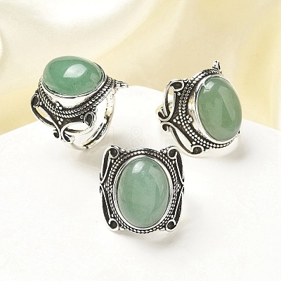 Natural Green Aventurine Adjustable Rings RJEW-I108-02AS-08-1