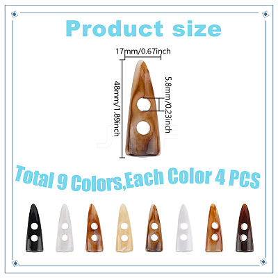 36Pcs 9 Colors Acrylic Buttons BUTT-DR0001-03-1