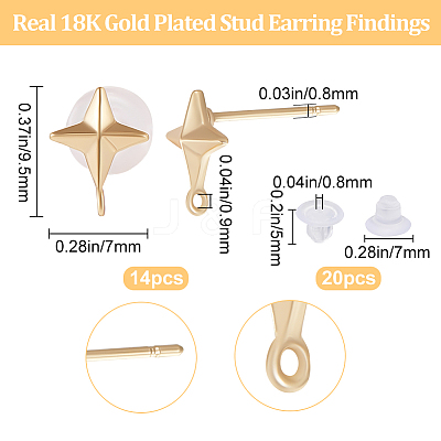 14Pcs Brass Star Stud Earring Findings KK-BBC0009-47-1
