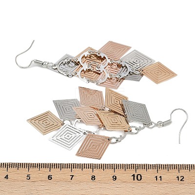 430 Stainless Steel Rhombus Dangle Earrings EJEW-A137-01P-02-1