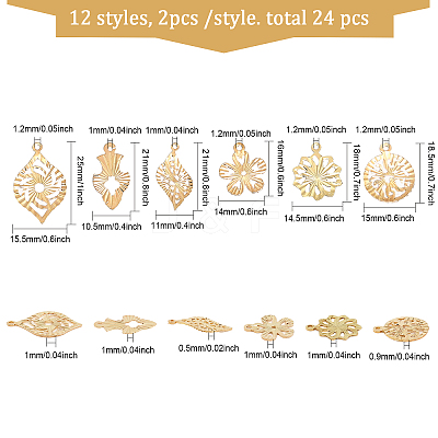 24Pcs 12 Style Rack Plating Brass Pendants KK-CA0002-43-1