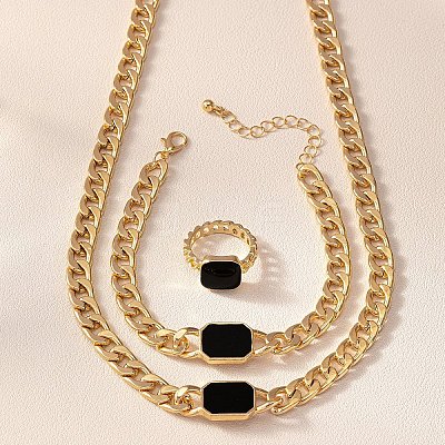 Alloy Enamel Rectangle Chain Necklaces & Link Bracelets & Rings Sets WGBB271-02-1