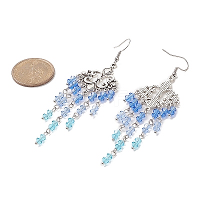 Glass Beaded Flower Tassel Chandelier Earrings EJEW-TA00225-03-1