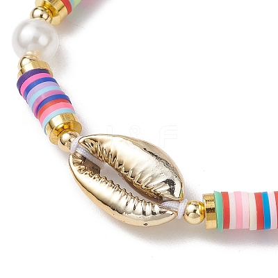 Flat Round Polymer Clay Braided Bead Bracelets BJEW-JB11500-1