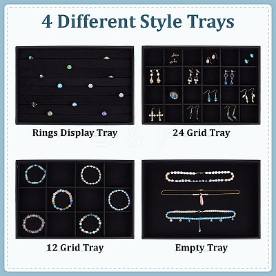 4Pcs 4 Styles Wood Covered with PU Leather Jewelry Display Trays for Earrings Rings Bracelets Necklaces ODIS-FG0002-12-1