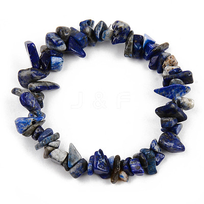 Unisex Chip Natural Lapis Lazuli Beaded Stretch Bracelets BJEW-S143-07-1
