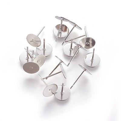 Tarnish Resistant 304 Stainless Steel Flat Round Blank Peg & Post Ear Studs Findings X-STAS-E025-3-1