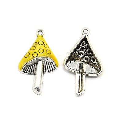 Mushroom Antique Silver Tone Alloy Enamel Pendants X-ENAM-N039-07A-1