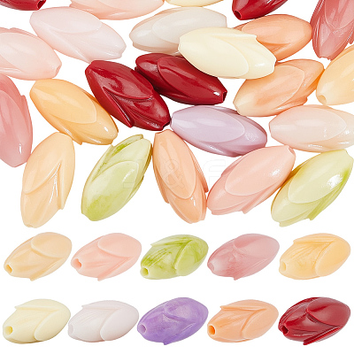 40Pcs 10 Colors Dyed Synthetic Coral & Resin Beads SHEL-SP0001-07A-1