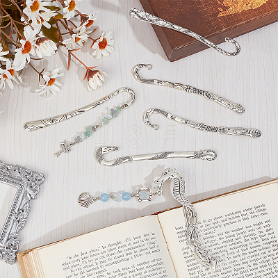 10Pcs 5 Styles Tibetan Style Alloy Bookmark Findings with Holes FIND-SC0008-98-1