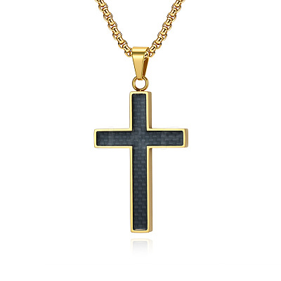 304 Stainless Steel Religion Cross Pendant Box Chain Necklaces for Men WGC31A9-02-1