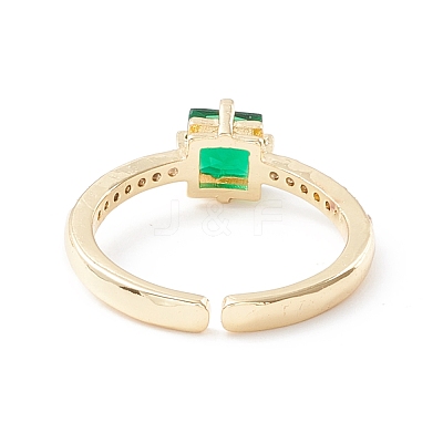 Green Cubic Zirconia Rectangle Cuff Ring KK-D067-29G-RS-1