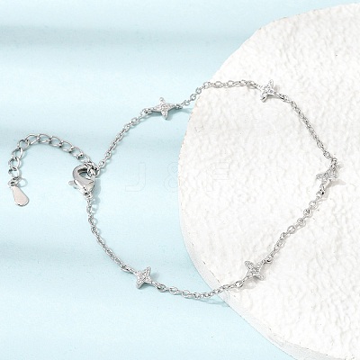 Brass Micro Pave Clear Cubic Zirconia Star Link Chain Bracelets KK-CBAED06-05P-1
