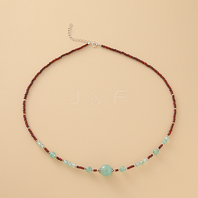 Natural Picasso Jasper & Green Strawberry Quartz Round Beaded Necklaces QX4054-1