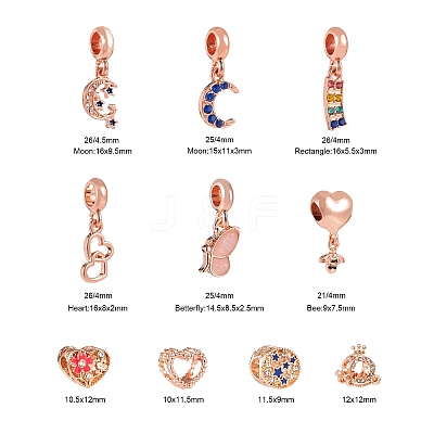 10Pcs 10 Styles Alloy Rhinestone European Dangle Large Hole Beads and Pendants MPDL-FS0001-01RG-1