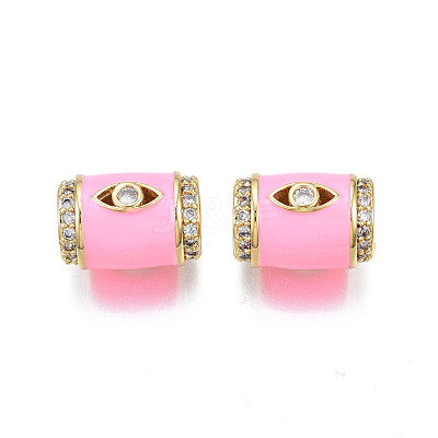 Brass Micro Pave Clear Cubic Zirconia Eye European Beads with Enamel ZIRC-N039-220-1