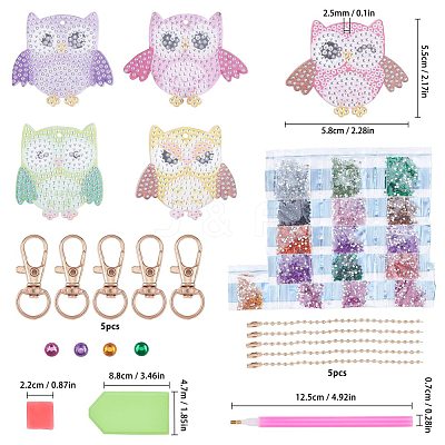 Owl DIY Diamond Painting Keychain Sets DIY-WH0163-82-1