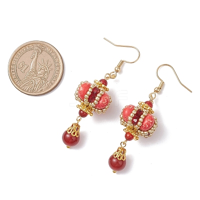 Lantern 304 Stainless Steel Synthetic Imperial Jasper Dangle Earrings EJEW-MZ00609-05-1