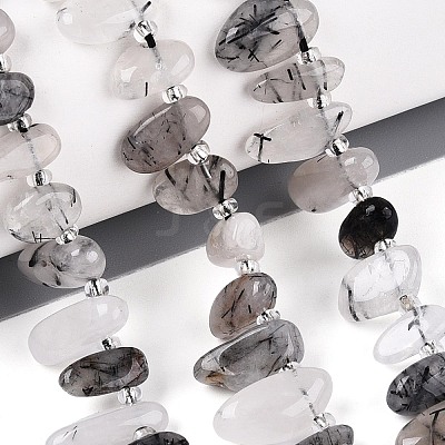 Natural Black Tourmalinated Quartz Beads Strands G-Z091-A31-1