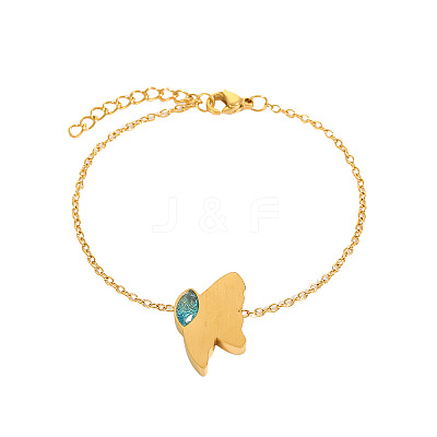 304 Stainless Steel Pave Deep Sky Blue Cubic Zirconia Butterfly Link Bracelets for Women WG2B8C6-01-1