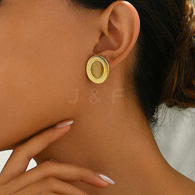 Vintage Stainless Steel with Cat Eye Stud Earrings YU8989-4-1