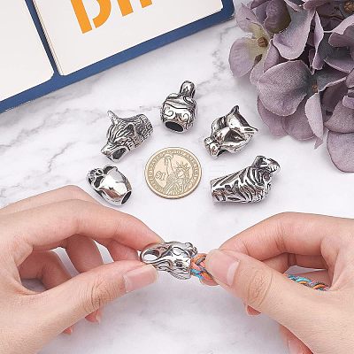6Pcs 6 Style 304 Stainless Steel Cord Ends STAS-UN0020-92-1