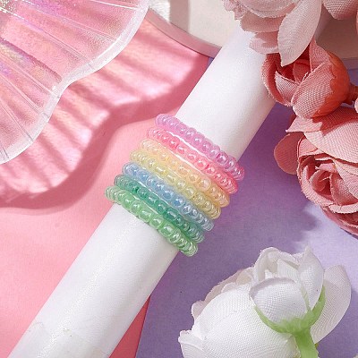 Macaron Ceylon Round Glass Seed Beads Stretch Rings for Women RJEW-JR00701-1