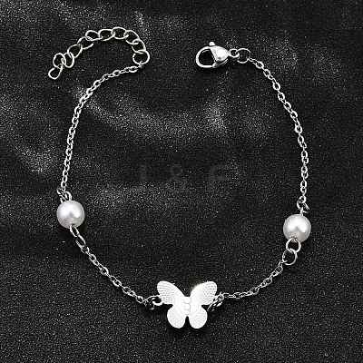 304 Stainless Steel Butterfly Link Bracelets BJEW-C098-01B-P-1