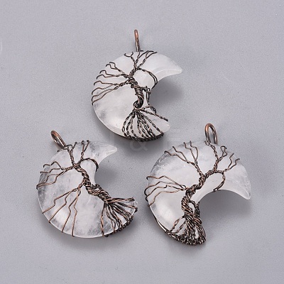 Natural Mixed Stone Tree of Life Wire Wrapped Pendants G-L520-E-R-NF-1