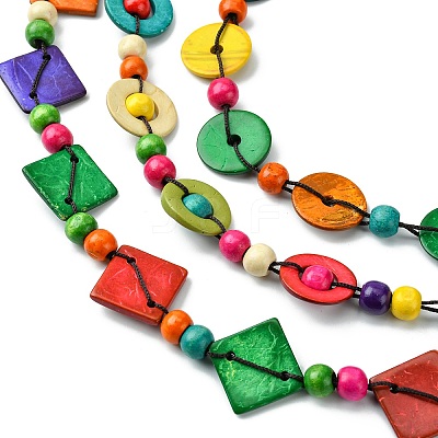 Dyed Natural Coconut Rhombus Beaded 3 Layer Necklaces LS-NJEW-A007-02C-1