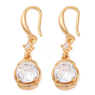 Brass Micro Pave Clear Cubic Zirconia Dangle Earrings EJEW-K300-23G-1