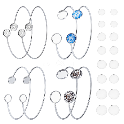 8Pcs 4 Styles 304 Stainless Steel Cuff Blank Bangle Bases with Flat Round Tray STAS-UN0064-29-1