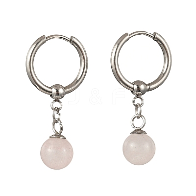 Natuarl Rose Quartz Round Hoop Earrings EJEW-JE06593-02-1