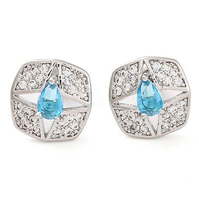 Brass Pave Cubic Zirconia Square Stud Earrings for Women EJEW-I304-27P-1