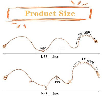 2Pcs 2 Style Flat Round Cubic Zirconia Charm Anklet with Cross JA195A-1