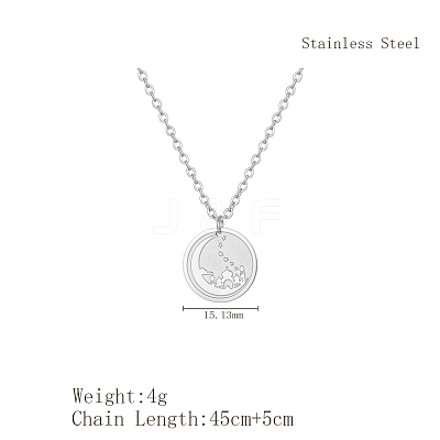 Ramadan & Eid Mubarak 304 Stainless Steel Flat Round Pendant Necklaces for Women ZN9111-1