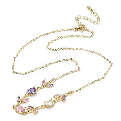 Brass Pave Cubic Zirconia Rose Flower Link Cable Chain Necklaces for Women NJEW-C121-05B-06G-1