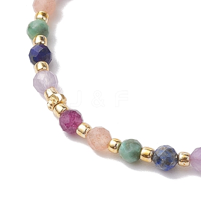 3mm Round Faceted Natural Amethyst & Lapis Lazuli & African Turquoise(Jasper) & Sunstone & Ruby/Red Corundum Braided Bead Bracelets BJEW-JB10596-1