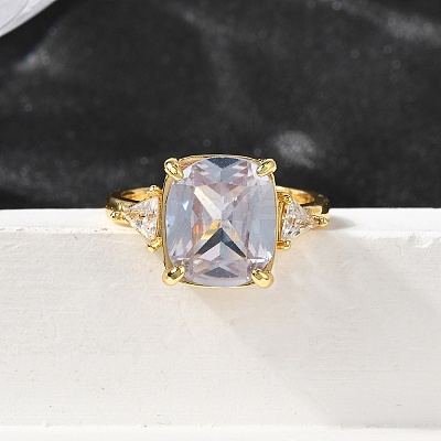 Brass Micro Pave Cubic Zirconia Finger Rings for Women RJEW-F181-11G-01-1